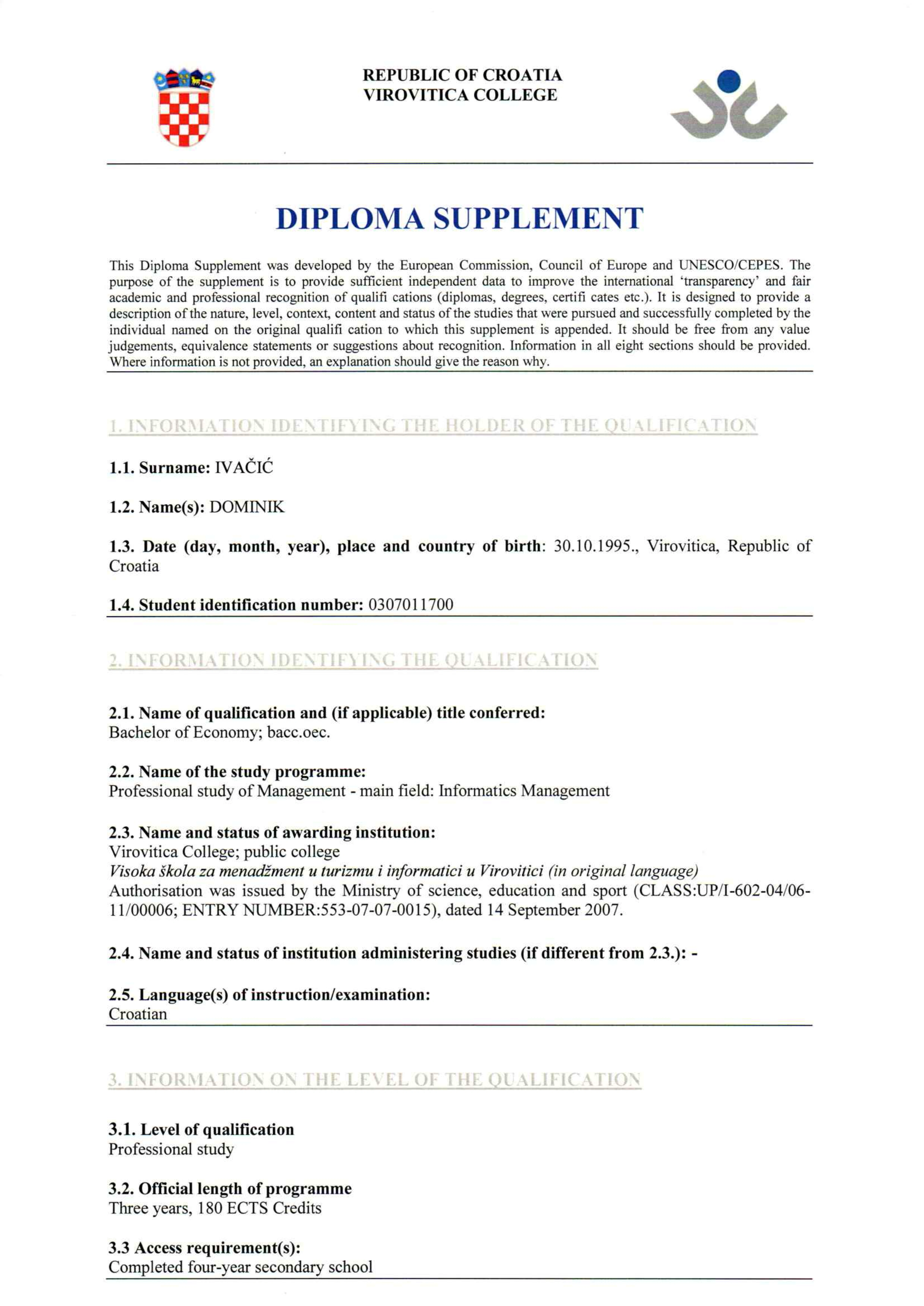 Bachelor of Economy - Main Field: Informatics Management